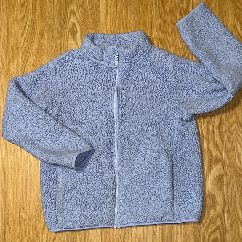 Uniqlo Periwinkle Blue Lavender Sherpa Fleece Zip Jacket, size girls 13